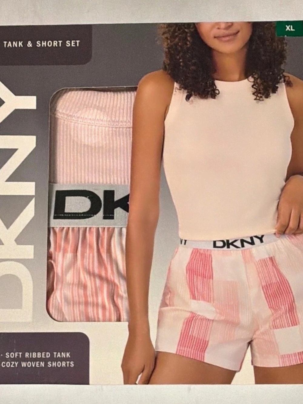 DKNY Tank & Short Set Pink & White Rayon Blend XL NWT